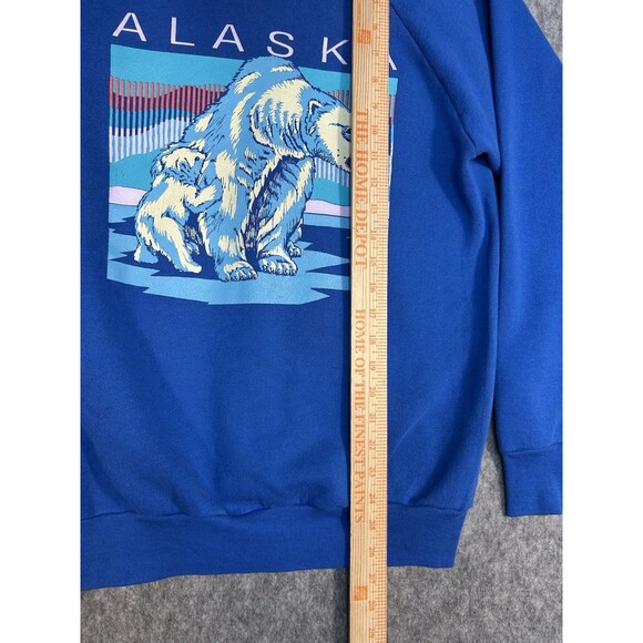 VTG Alaska Sweatshirt Blue Polar Bear Cub 90s Size L Made In USA - Picture 8 of 11